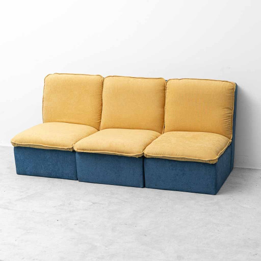 Vintage 3-Seat Modular Sofa in Two-Tone Fabric – 70s