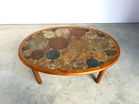 Mid Century Danish Teak And Tile Tue Poulsen Coffee Table By Haslev, 1960s, Ceramic, Wood, Beige (photo 14 of 14)