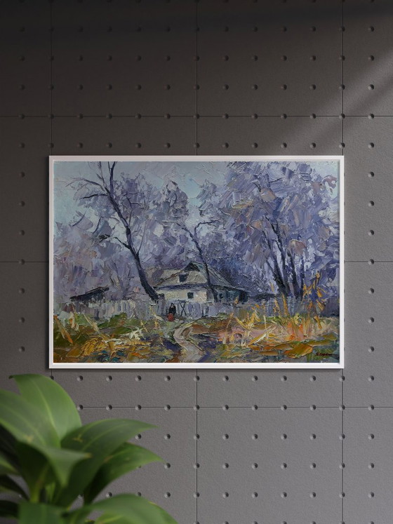 Origineel Olieverfschilderij Landelijk Landschap Dorpserf Oma's Huis – Schilderijen & Tekeningen, Mdf (photo 3 of 8)