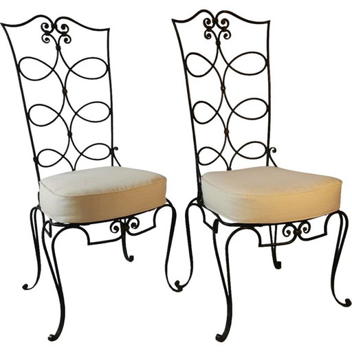 Pair of vintage wrought iron chairs by René Prou, 1950