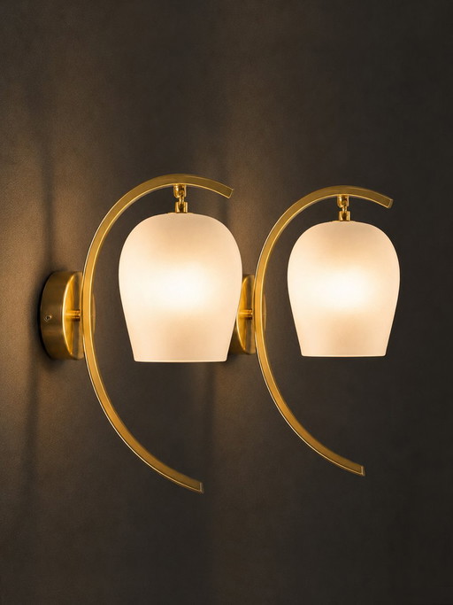 Glass and Brass Wall Lights by Pietro Chiesa for Fontana Arte, Italy, 1940s, Set of 2