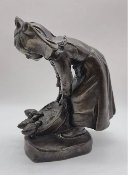 Image 1 of Albert Schultz “La ragazza delle oche” Scultura galvanica (finitura in bronzo) – Strasburgo intorno al 1900