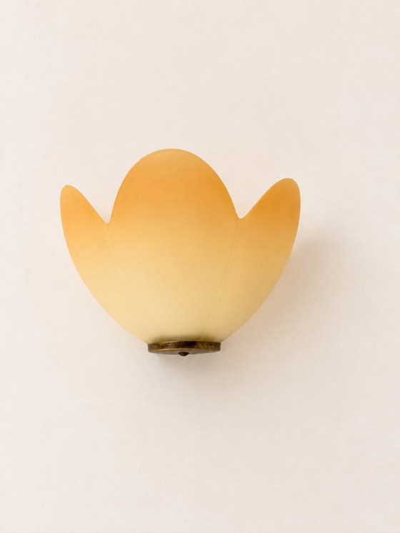 Image 1 of Coppia di applique da parete vintage, in vetro arancione e ottone, Francia, anni '70