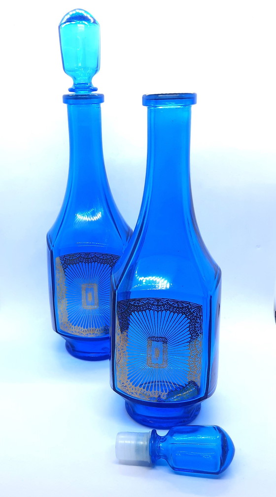 Image 1 of Set of 2 pieces Cobalt blue Carafes / Decanters - Made in Belgium