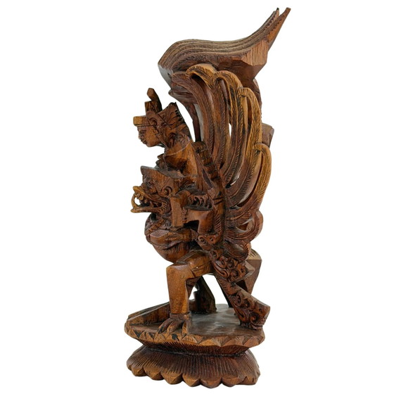 Vintage Balinese Houten Vishnu op Garuda Beeld – Indonesië – 24 cm – Beeldhouwkunst, Wood (photo 7 of 9)