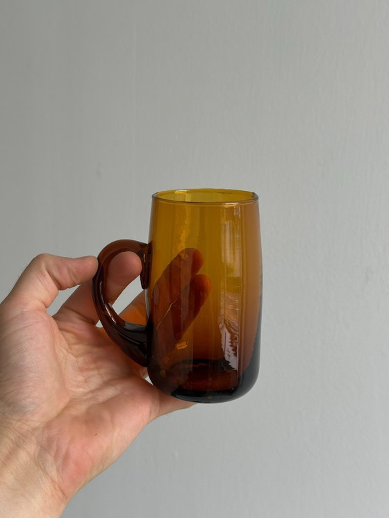 Image 1 of 4 tazze in vetro ambrato soffiato a mano