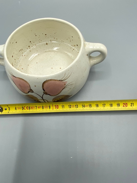 Ciotola con manico in gres Salins – Modello Coppélia – Decorazione floreale rosa – Decorata a mano – Stoviglie (photo 9 of 9)