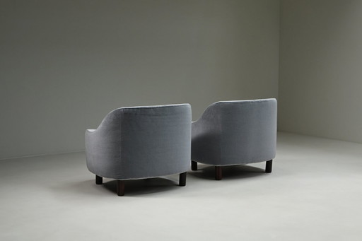 Set van 2 ijsblauwe mohair loungestoelen, jaren 50, Italië.