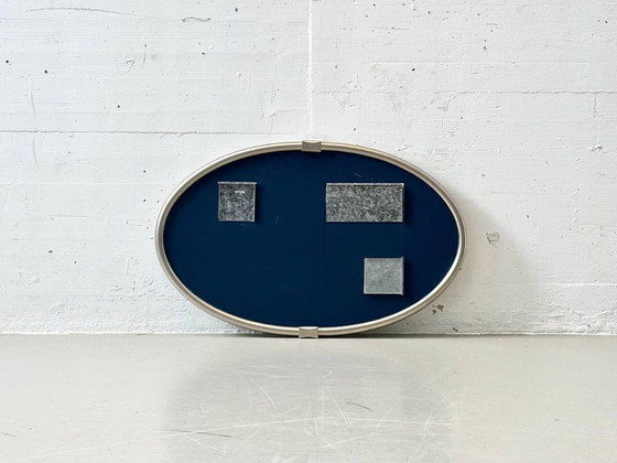 Image 1 of Oval retro wall mirror with aluminum frame, 1970s