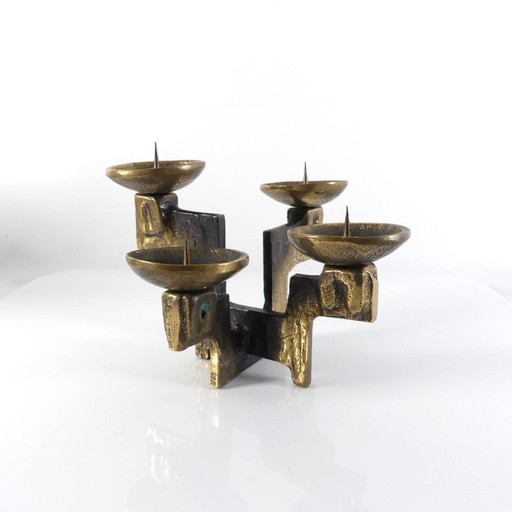 Brutalistische bronzen kandelaar uit de jaren 60
