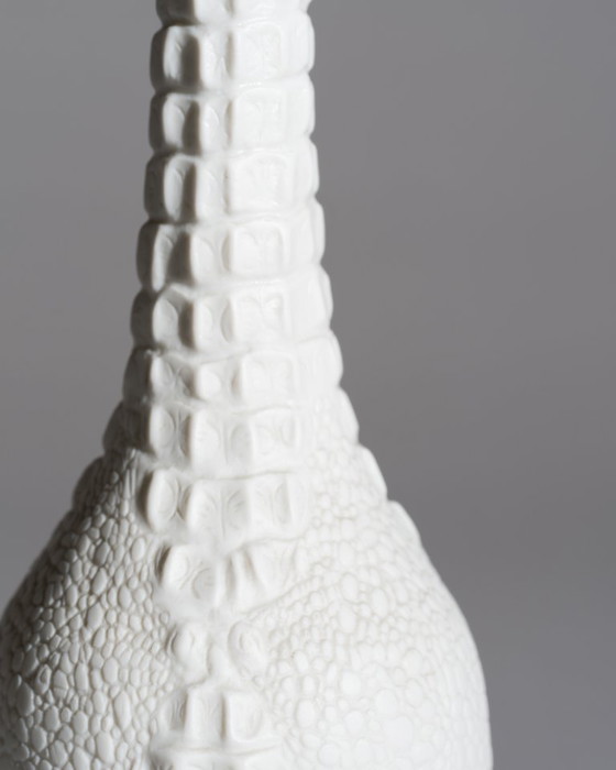 Image 1 of AK Kaiser Biscuit Porcelain Reptile Crocodile Vase Trio Manfred Frey Germany 70s
