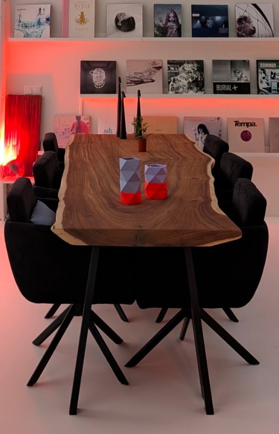 Wooden Dining table with live edge and black metal legs, Brown, Modern (photo 3 of 7)