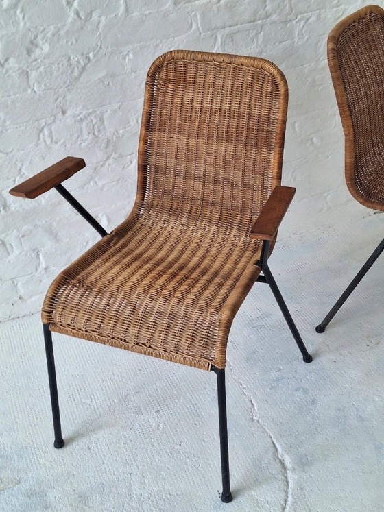 Pair of Rattan and Iron Stackable Elbow Chairs by Gian Franco Legler, Switzerland, 1960s – Dining chairs (photo 3 of 10)