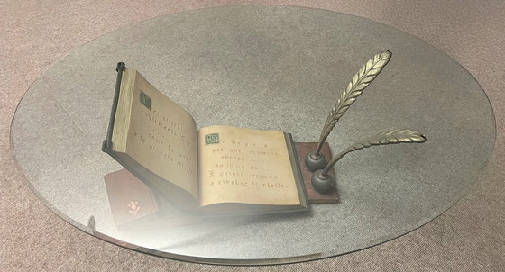 Image 1 of Tavolino da caffè, tavolino da soggiorno, tavolo di vetro, libri, piume