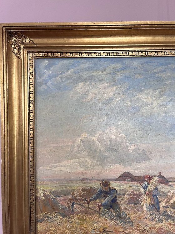 Image 1 of Large signed Danish landscape ca. 1910 – Børge Nyrop – oil on canvas – original gilded frame