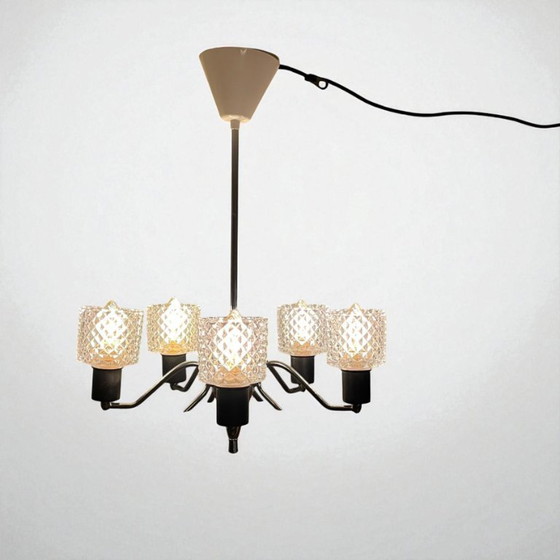 Image 1 of Skandinavisches Mid-Century Beleuchtungsset aus Teakholz, geschliffenem Glas und poliertem Metall (1950-60er Jahre)