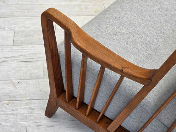 Image 1 of 1950s, Scandinavian 2-seater sofa, reupholstered, furniture wool, oak.