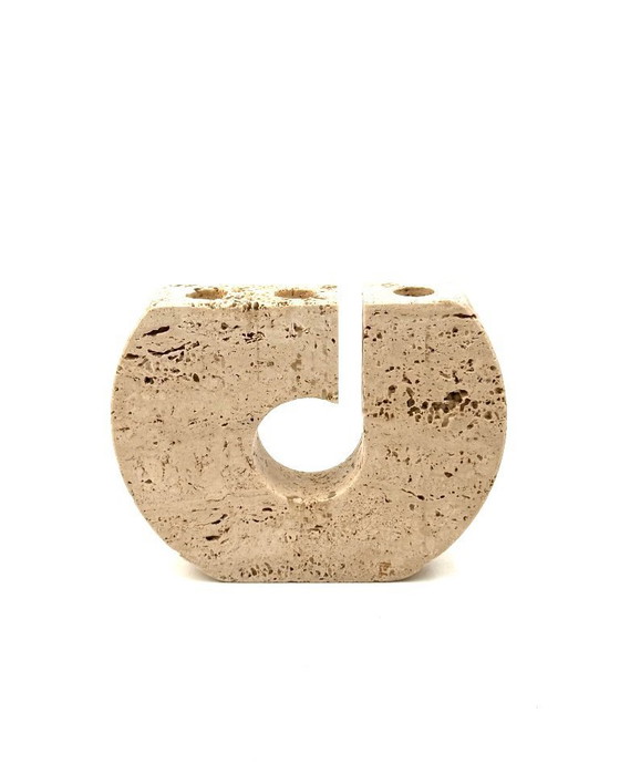 Image 1 of Enzo Mari, brutalistische travertijnen kandelaar, Fratelli Mannelli Italië 1970