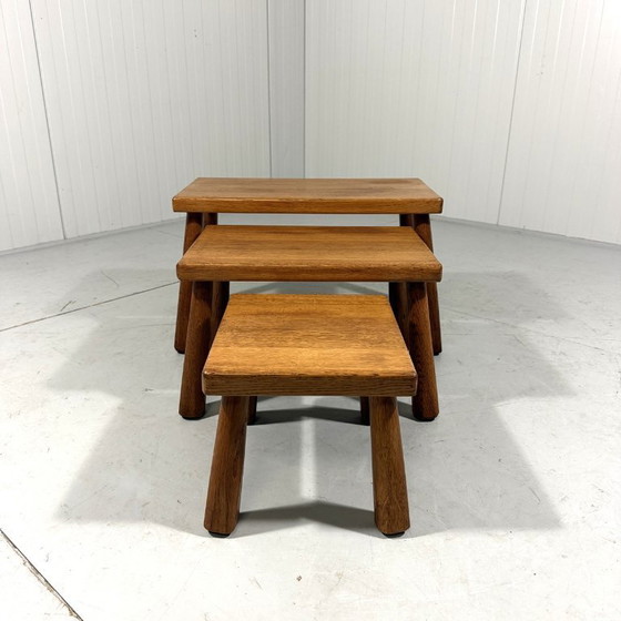 Image 1 of Tavolini impilabili in rovere biondo rustico brutalista mimiset