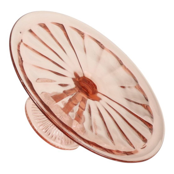 Roze Art Deco Taartschotel Gebak Schaal Depression Glass – Tafelaccessoires (photo 11 of 13)