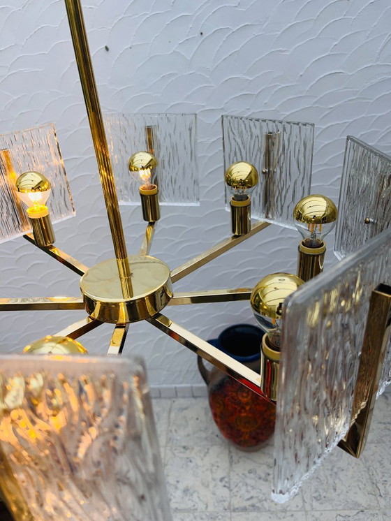 Image 1 of Vintage messing ijsglas kroonluchter