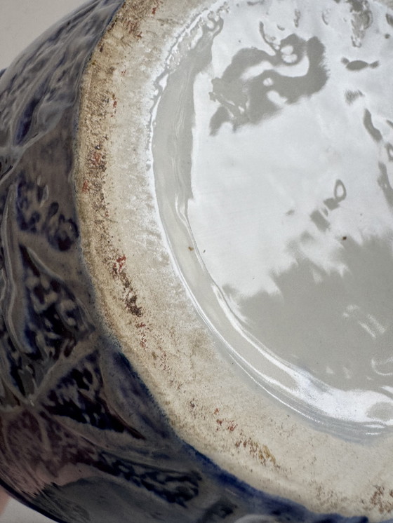 Image 1 of Grote blauwe steengoed vaas uit de jaren 60