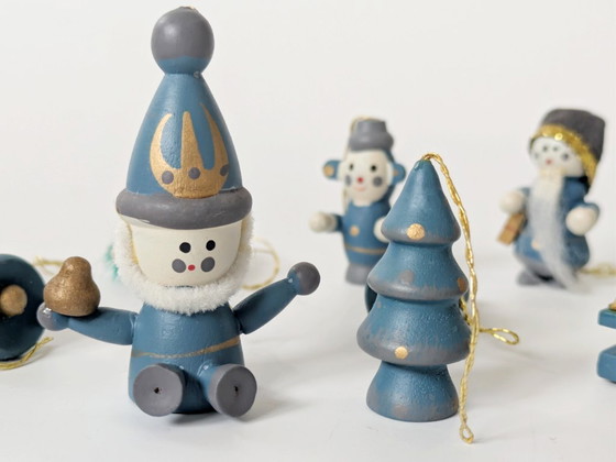 Image 1 of 14 x Vintage Kerstversieringen in Doos | Duitse Volkskunst Houtdecoratie uit de Jaren 80