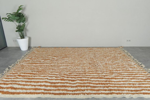 Tappeto marocchino a righe, minimalista, color ruggine, arancione e beige - 3x2 metri