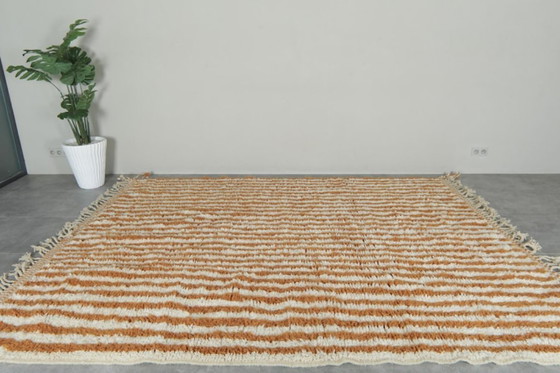 Image 1 of Tappeto marocchino a righe, minimalista, color ruggine, arancione e beige - 3x2 metri