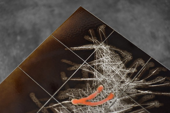 Image 1 of Table basse vintage moderne du milieu du siècle avec plateau en céramique carrelée, années 1970