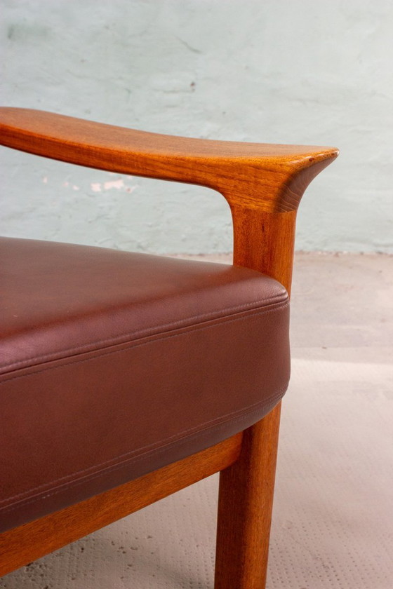 Image 1 of Canapé vintage en teck, style danois, Juul Kristensen, cuir, milieu du siècle