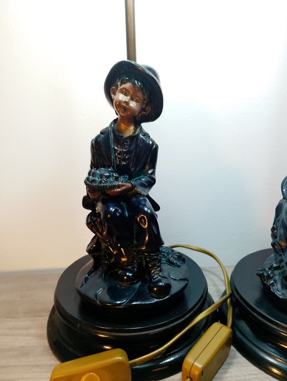 Image 1 of Pair of Pinto & Fils porcelain lamps, signed Portugal logo