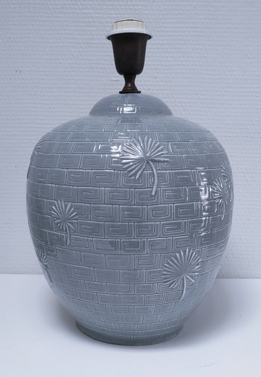 Lampada in ceramica XL con decoro a foglia di palma