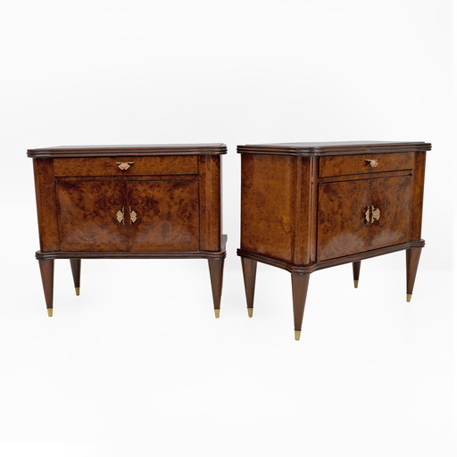 Paar Mid Century Moderne Italiaanse Nachtkastjes van Walnoot en Thuja Wortel, 1950
