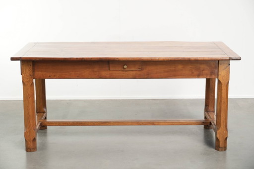 Characterful Antique French Dining Table from the 18th Century with a Fruitwood Top and an Oak Base (photo 2 of 13)