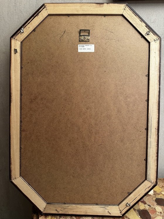 Vintage octagonal mirror in stained wood with a gold trim – 68 × 47.5 cm – Molduras Hergon, Glass (photo 14 of 15)