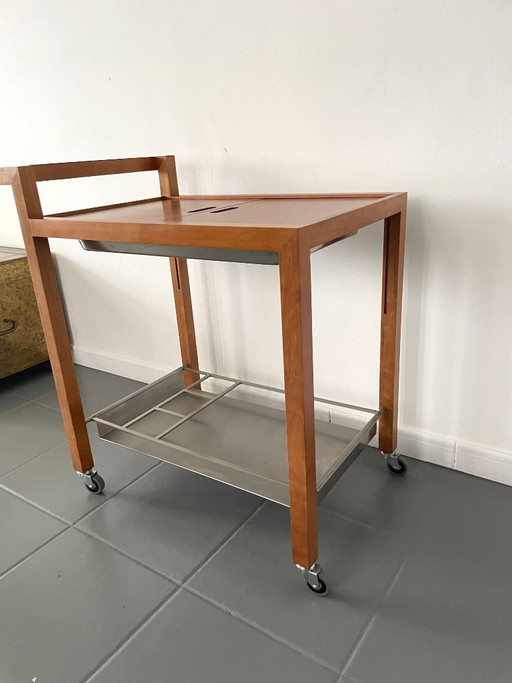 Chariot de bar vintage au design scandinave avec glacière intégrée en métal