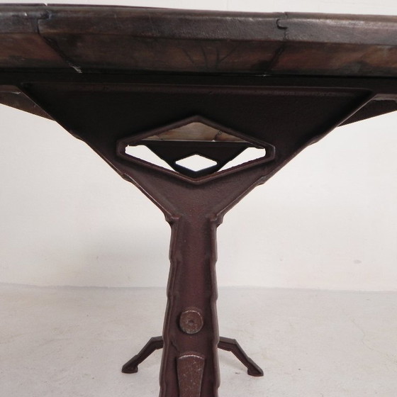 Image 1 of Bistro Table with Oak Top on Cast Iron Frame, 1930s