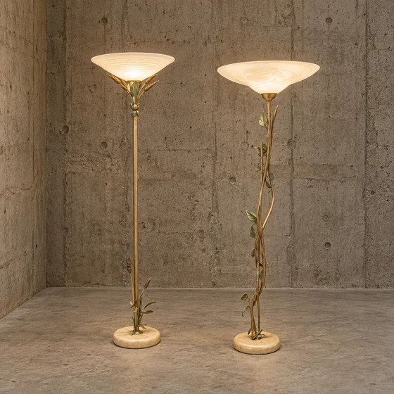 2 x lampada da terra / decorazione metallica botanica / floreale / anni '70 / – Lampade da terra, Glass (photo 2 of 10)