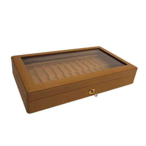 Espositore per penne / Organizer, pelle color cammello, Vintage, Loewe, anni '80 – Spagna