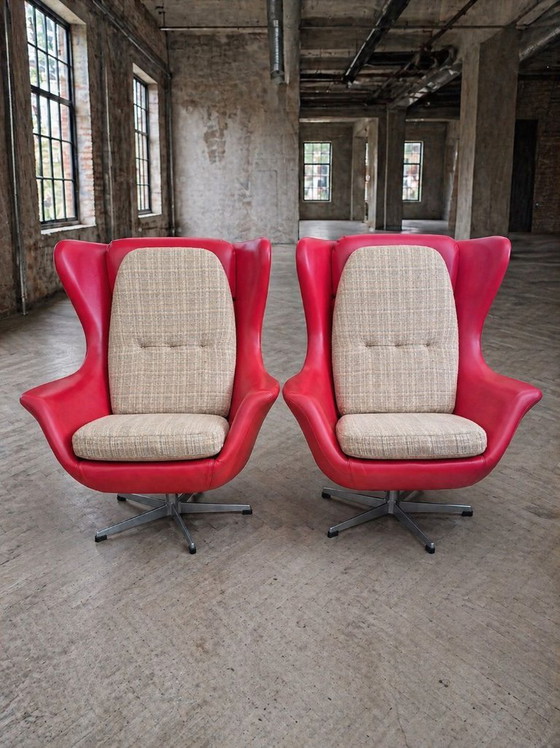 Image 1 of Pair of High-Back Swivel Lounge Chairs Scandinavian Modern Leather & Aluminum by UP Závody Rousínov 1960s Czechoslovakia