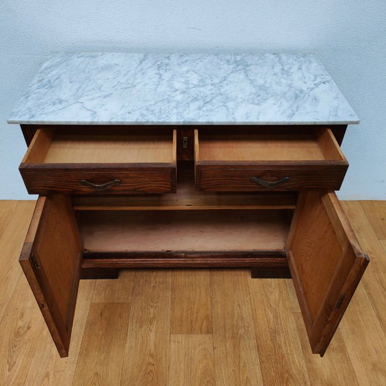 Image 1 of Vintage Antiek dressoir commode ladekast badkamermeubel met marmer blad