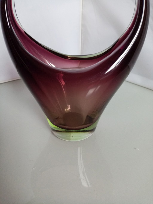 70s Deco Glass Basket Vase (18cm)
