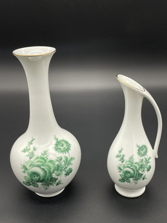 Royal Porzellan Bavaria KPM Vaas met groen bloemendecor, jaren 60 – Vazen, Porcelain (photo 8 of 8)