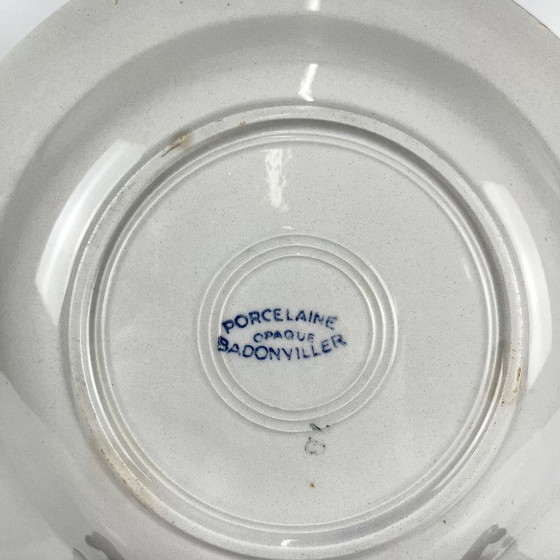 Image 1 of Set of 6 porcelain soup plates, Badonviller, red flower, 1950