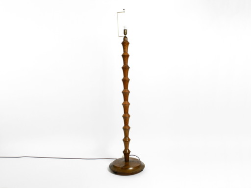 Beautiful large German original 1930s floor lamp made of dark oak wood without shade
