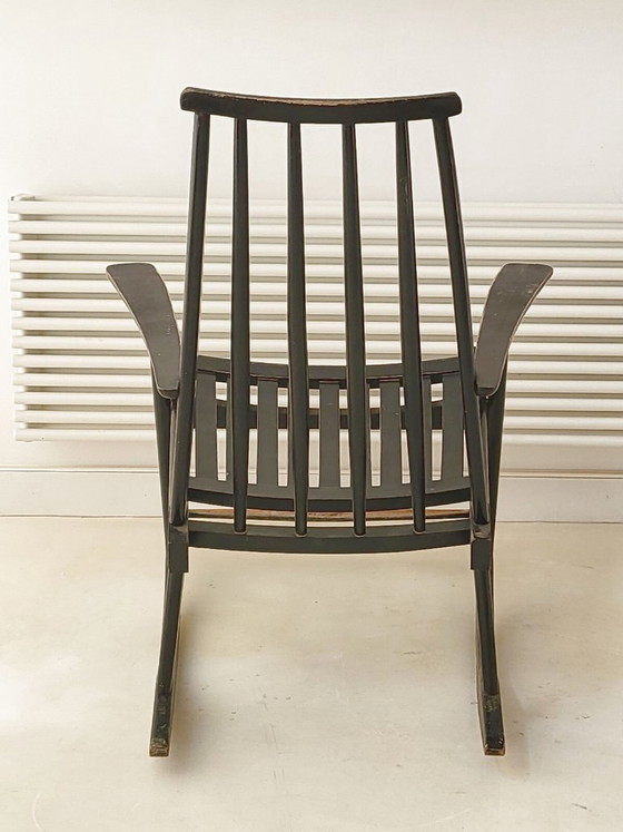 Image 1 of SUPERBE ROCKING-CHAIR FAUTEUIL 1960 VINTAGE EN BOIS LAQUE NOIR 60S 1960S