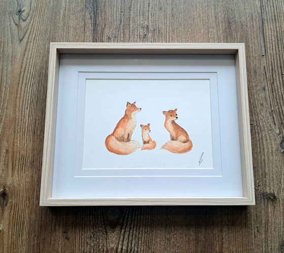 Aquarellgemälde Fuchsfamilie mit drei Jungen | Mit Rahmen – Gemälde & Zeichnungen, Papier (photo 5 of 6)