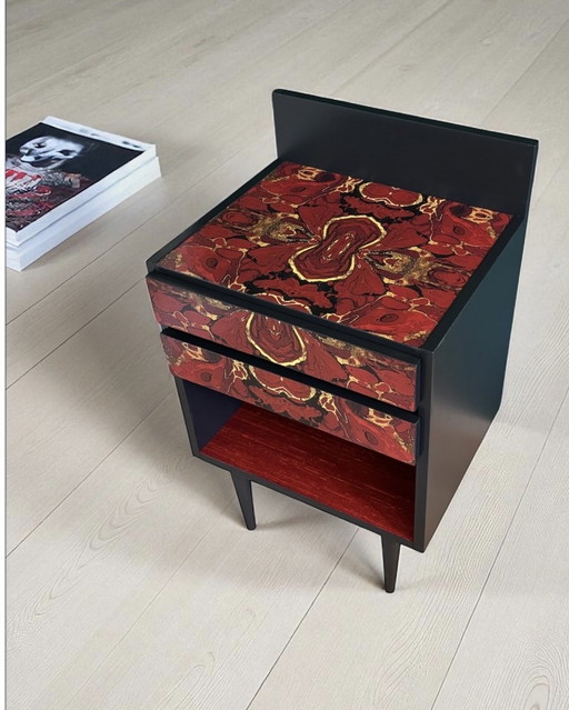 Vintage cabinet upholstered with beautiful print