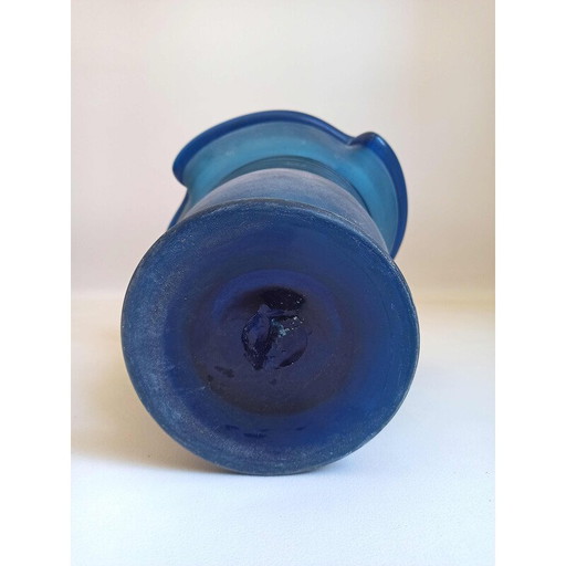 Vase d'extérieur vintage en verre de Murano bleu givré, 1970